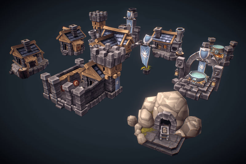 RTS Human Buildings - Low Poly Hand Painted