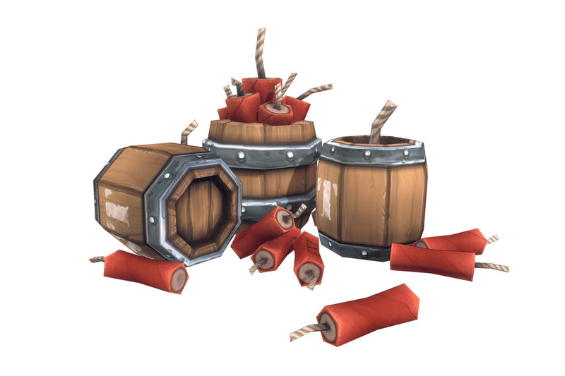 Explosives Barrels & Dynamite - Low Poly