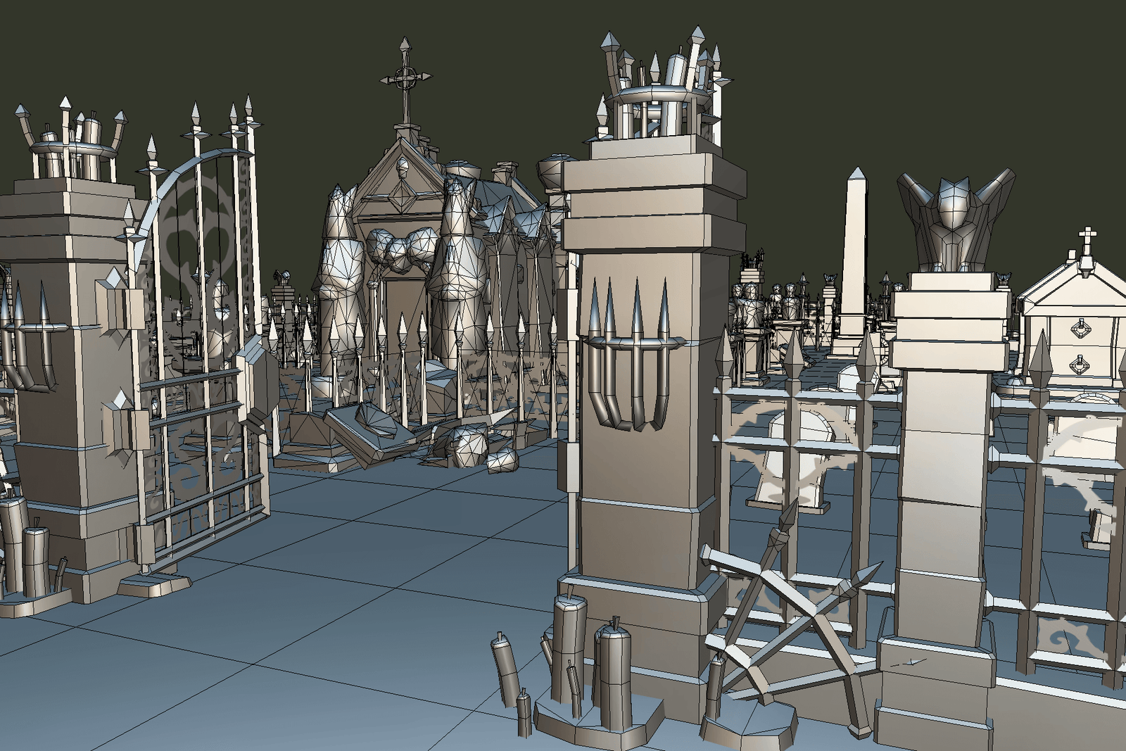 Low Poly Cemetery Set