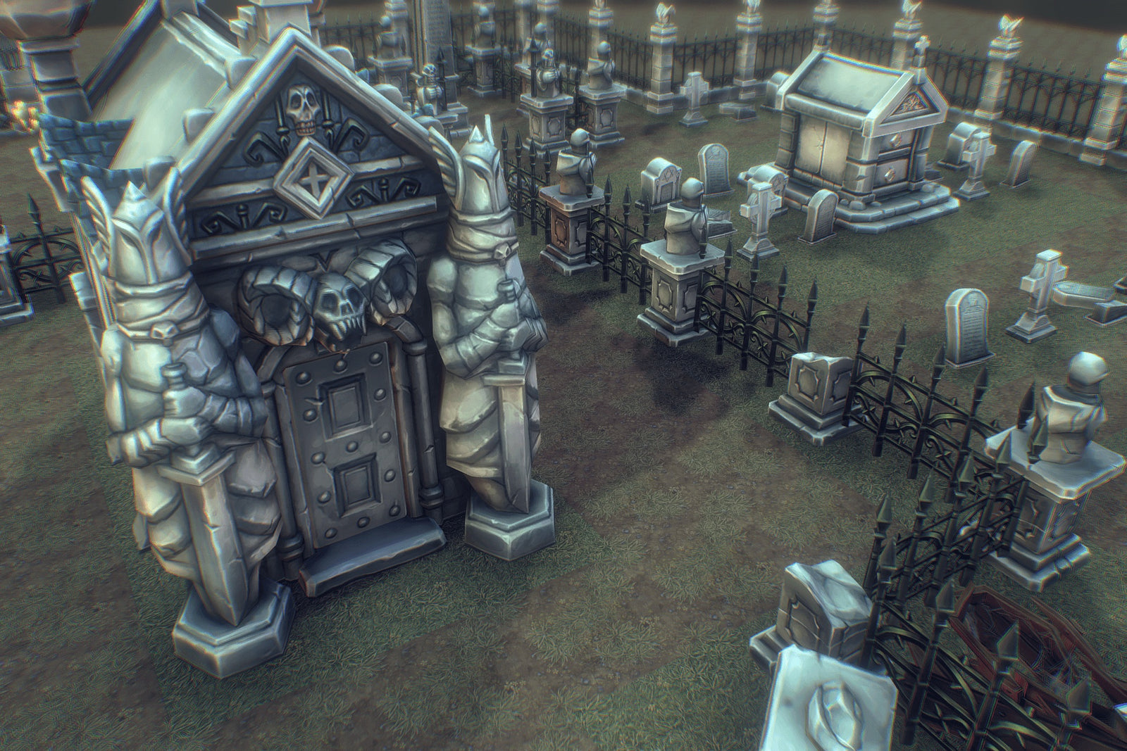 Low Poly Cemetery Set