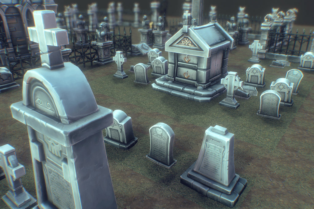 Low Poly Cemetery Set