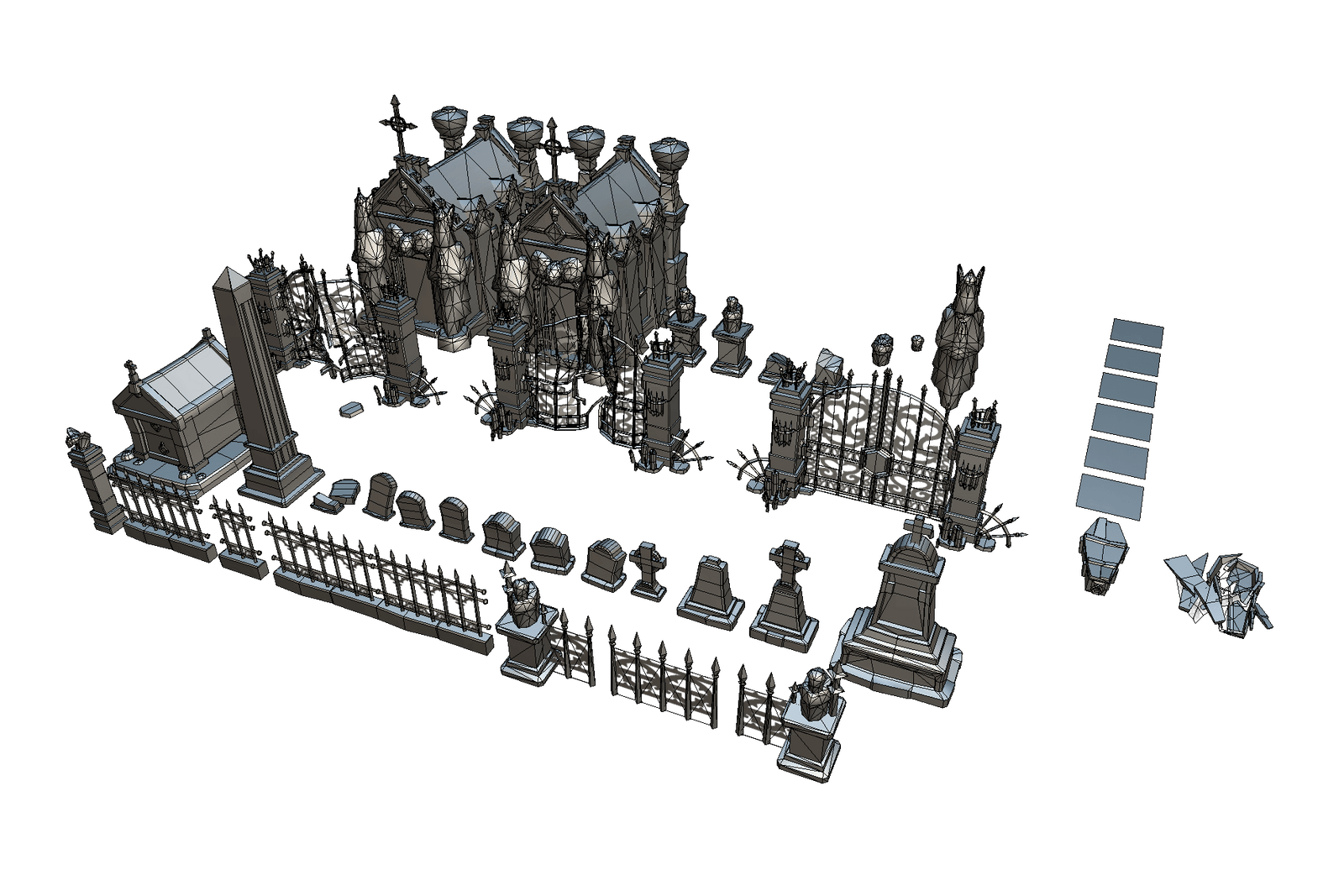 Low Poly Cemetery Set