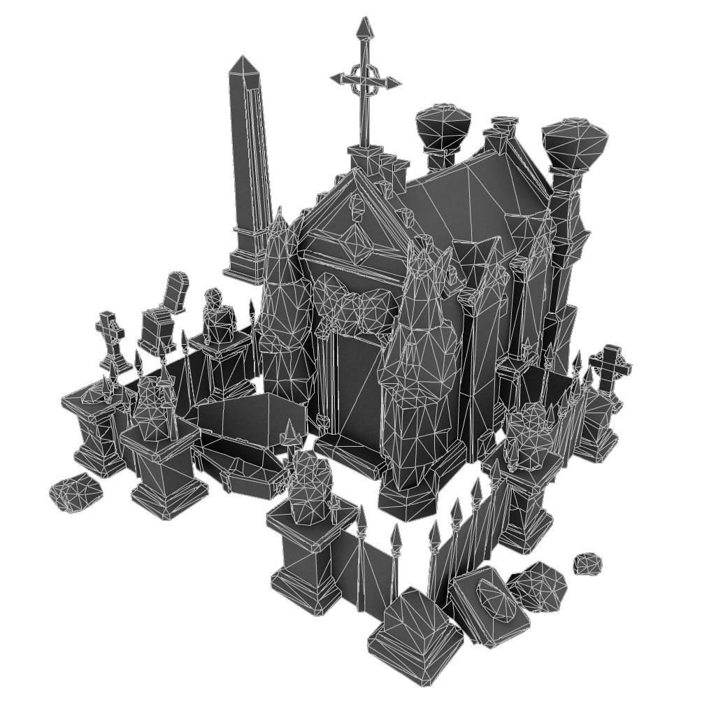 Low Poly Cemetery Set
