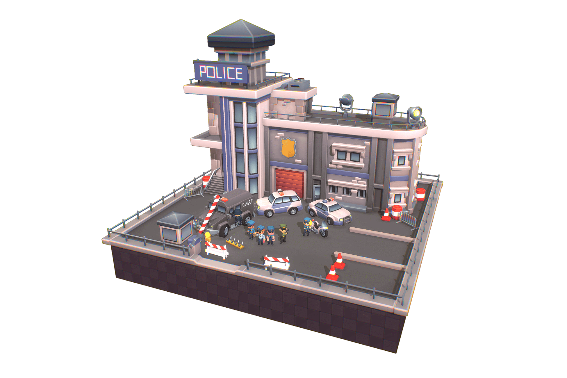 Low Poly Police Station Proto Series 3D Models