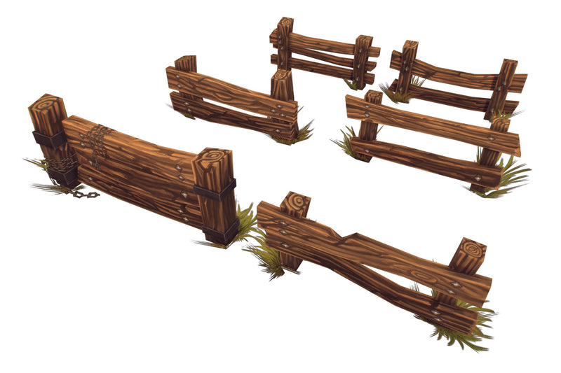Wooden Fence Set 02 - Low Poly Hand Painted