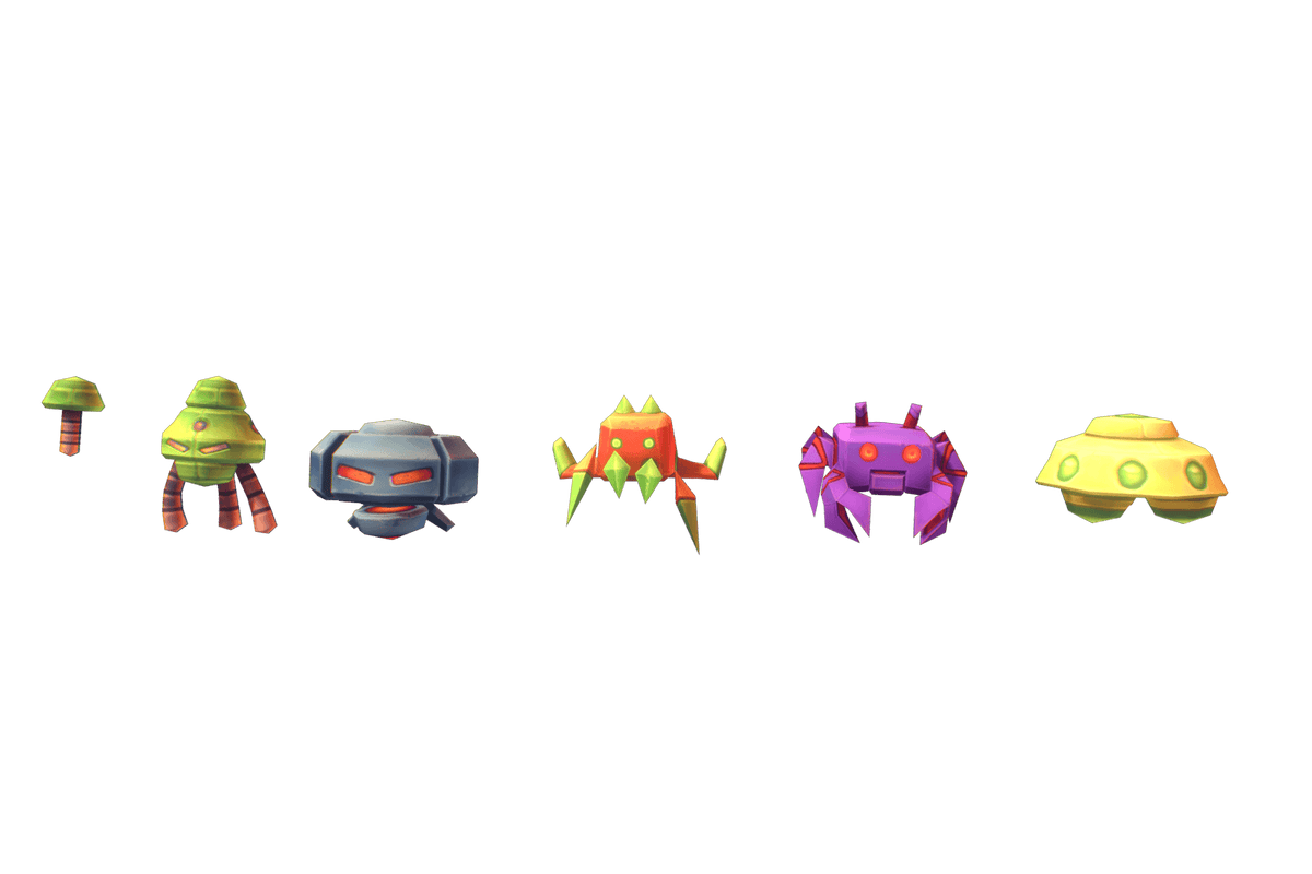 Space Invaders Low Poly 3D Models, image size:1200x800