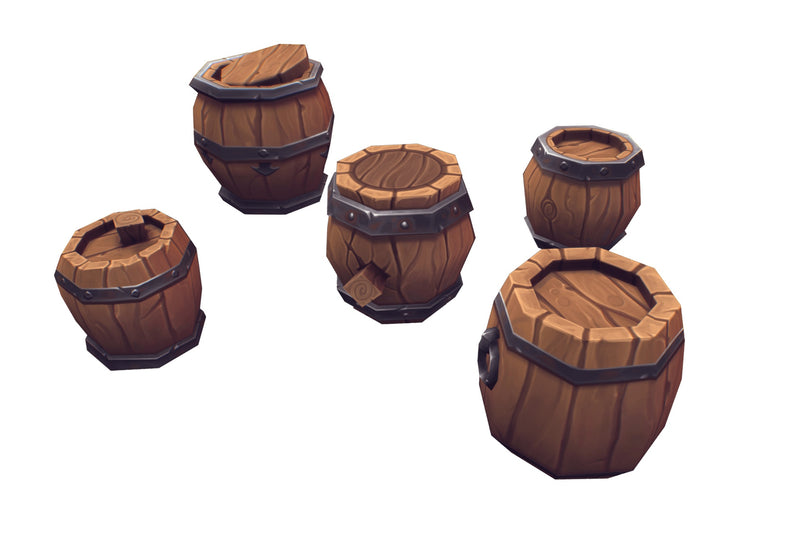 Barrel & Wooden Fence Set - Low Poly