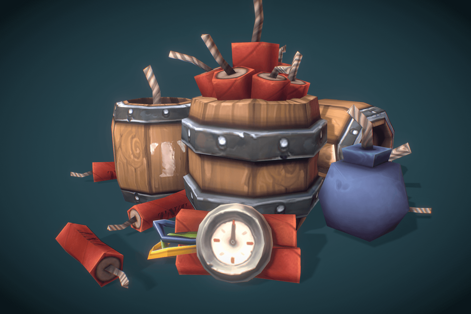 Explosives Barrels & Dynamite 3D Props