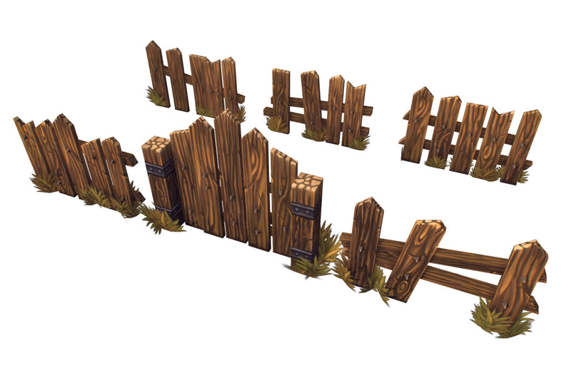 Wooden Fence Set 03 - Low Poly Hand Painted